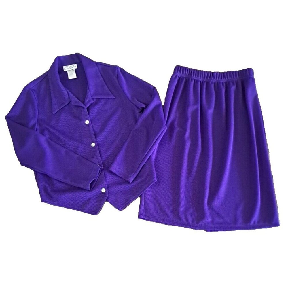 Vintage Womens California Connection Skirt Set Purlple Long Sleeve Knee Length S